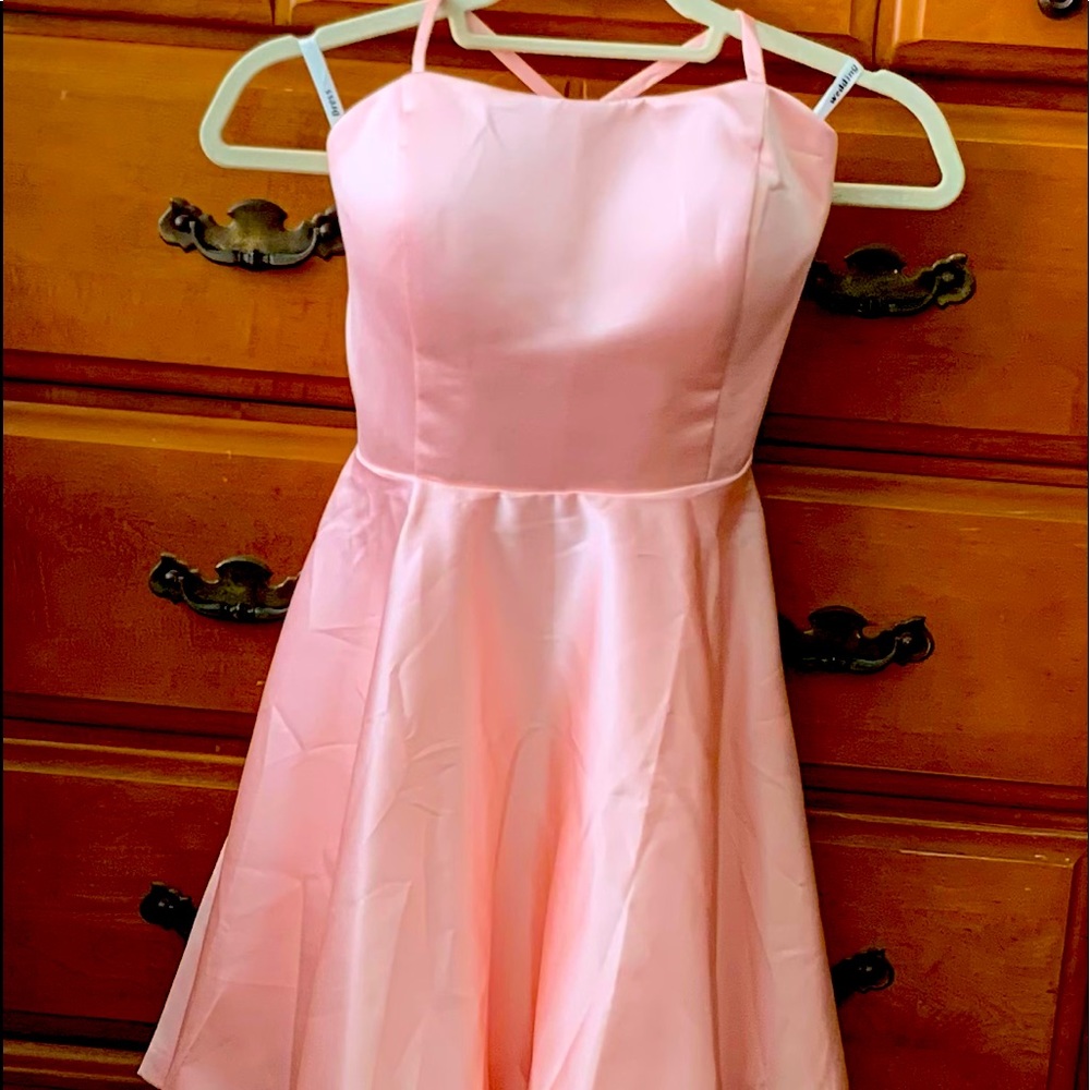 3 new, baby pink, formal, halter,mini dresses w/pockets. 1 size 2 and 2 size 4.